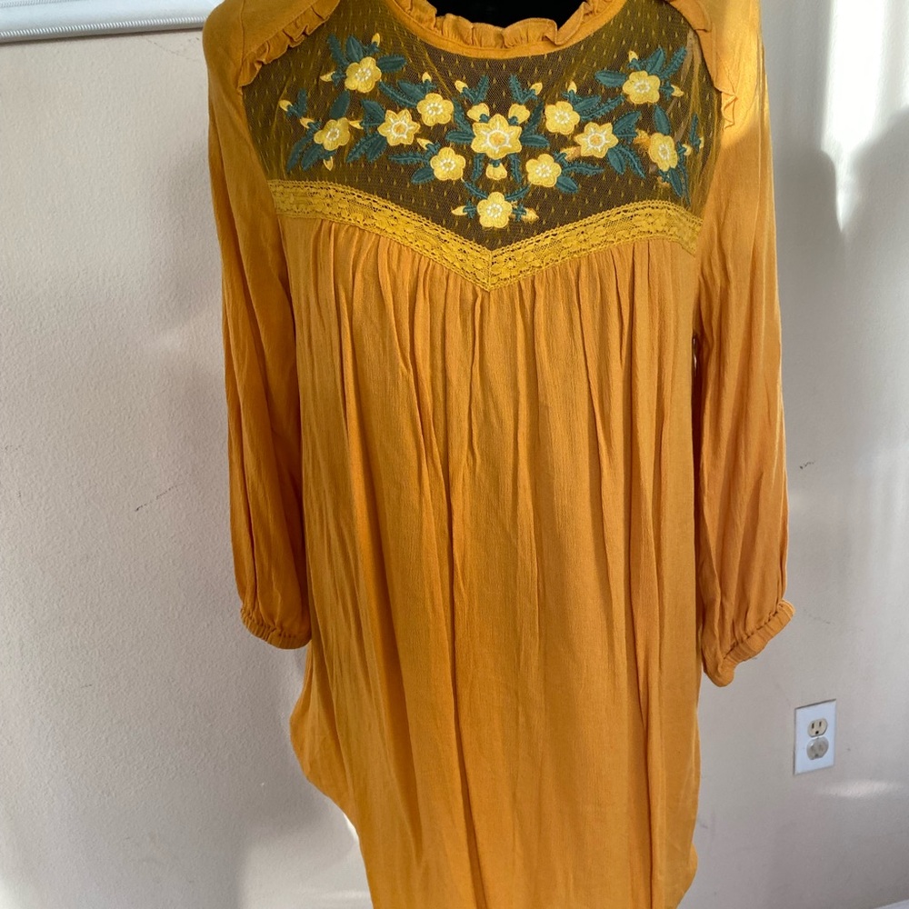 Yellow baby doll dress with flower lace